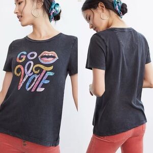 Anthropologie Go Vote Vintage Black Shirt